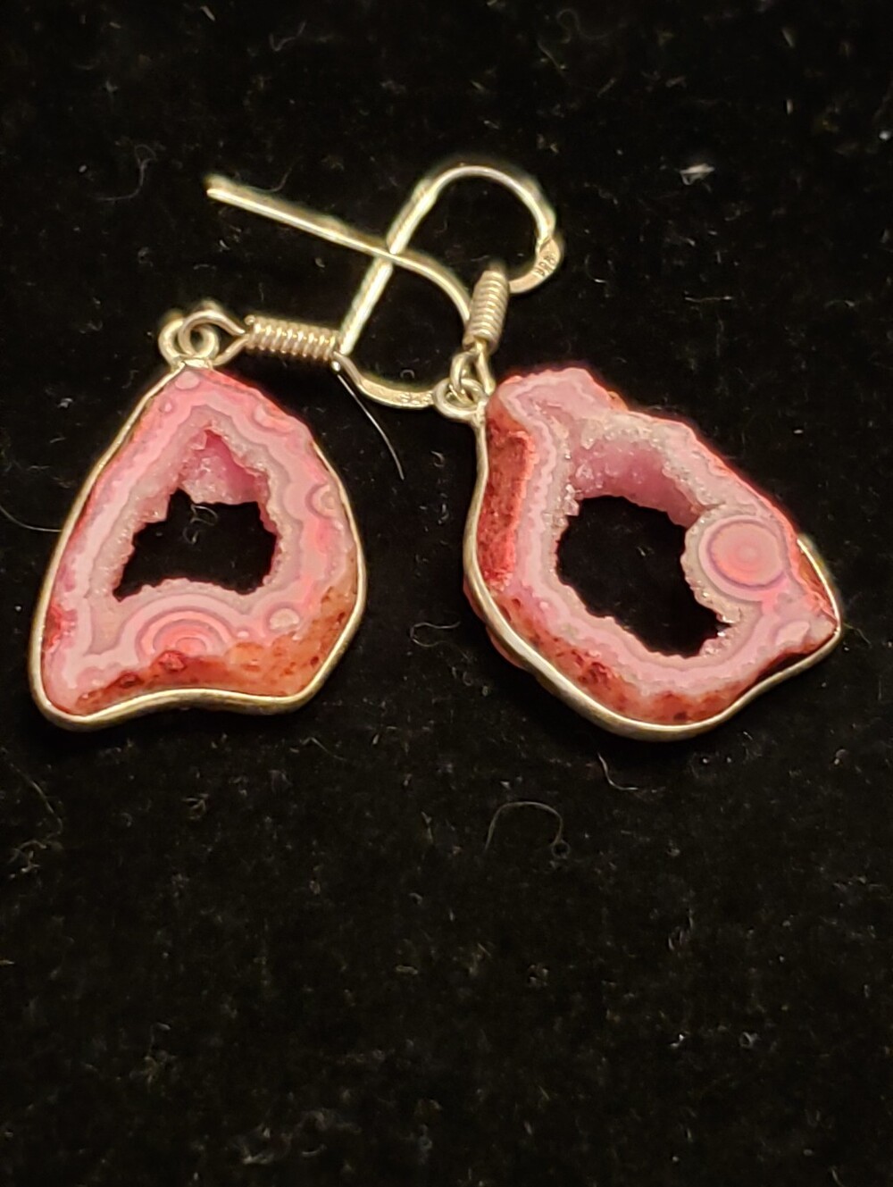 NEW Pink Agate Geode Druzy Earrings W/Hollow Centers, Polished, French Wires.
